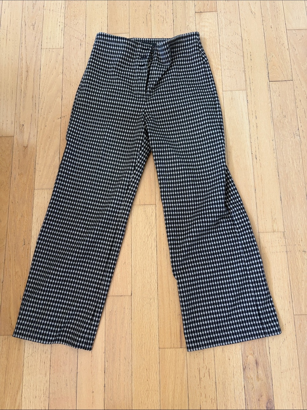 Ann Taylor Black & Cream Gingham Wide-Leg Pants